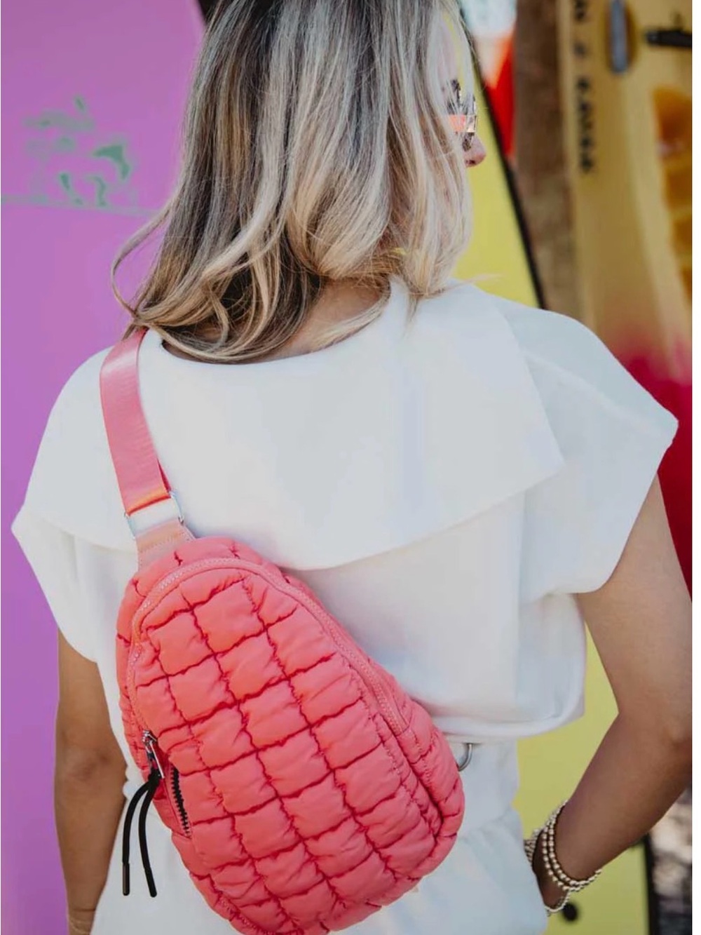 Katydid Coral Quilted Crossbody Sling Bag